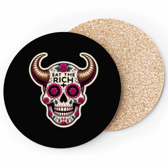 Horned Sugar Skull, eat the rich skull Coasters