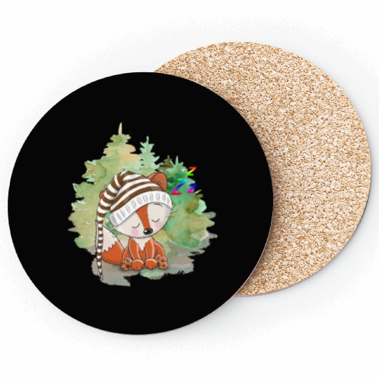 Pilot Fox Sitting On Grass With Tree Forest Coasters