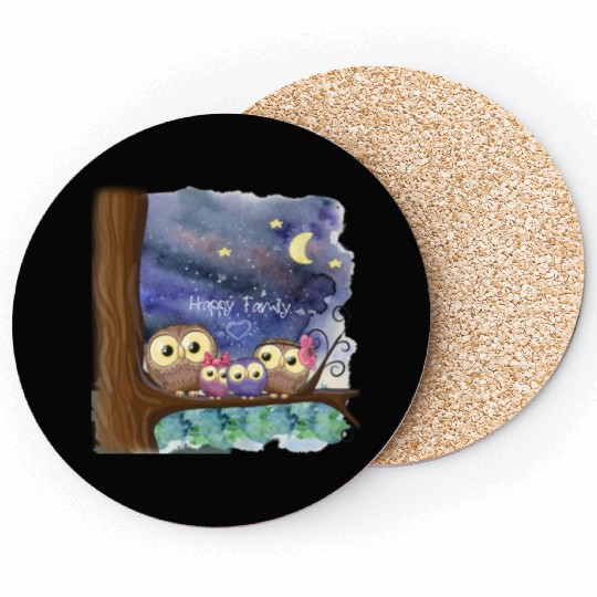 Owl Family Consists of Children Mother Father Mom Coasters