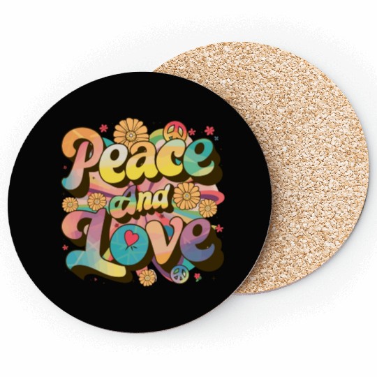 Peace And Love Hippie 1960`s 1970`s Coasters