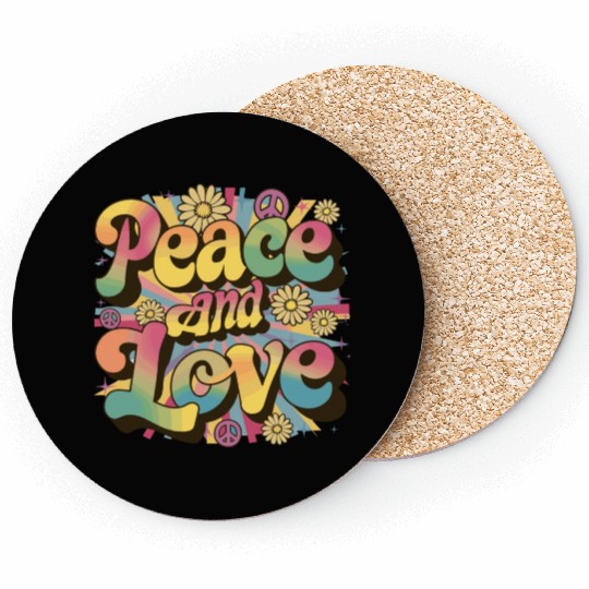 Peace And Love Hippie 1960`s 1970`s Coasters
