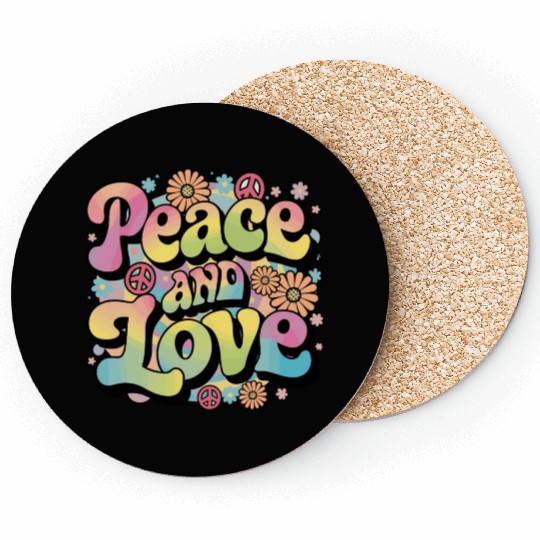 Peace And Love Hippie 1960`s 1970`s Coasters