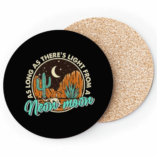 Neon Moon Cactus Country Mountain Western Cow Coasters