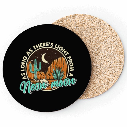 Neon Moon Cactus Country Mountain Western Cow Coasters