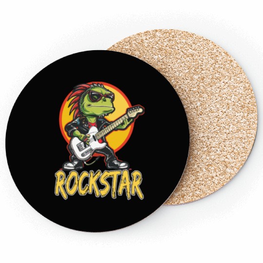 Rockstar Reptile Musician with Electric Guitar Coasters