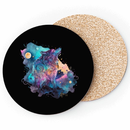 Wolf Print, Cosmic Wolves, Animal Print, Cosmos Coasters