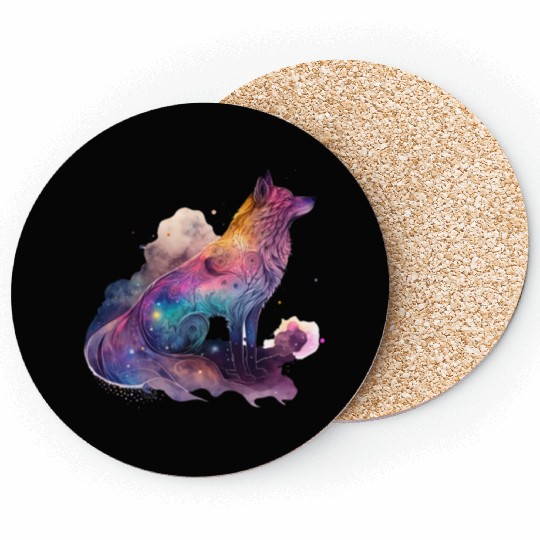 Wolf Print, Cosmic Wolves, Animal Print, Cosmos Coasters