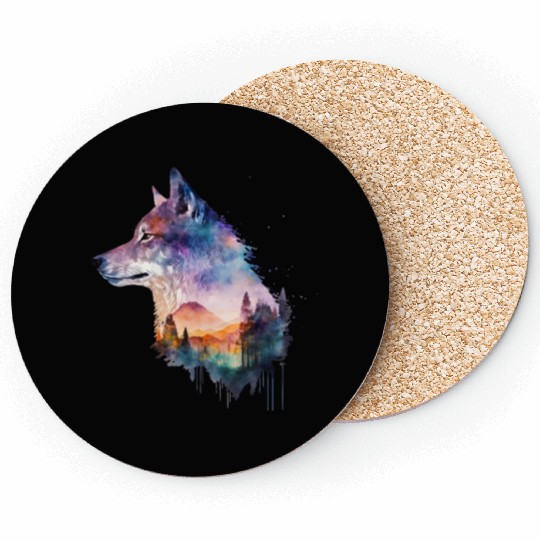 Wolf Print, Cosmic Wolves, Animal Print, Cosmos Coasters