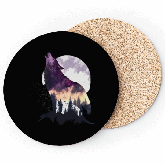 Wolf Print, Cosmic Wolves, Animal Print, Cosmos Coasters