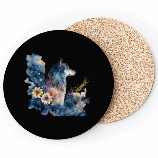 Wolf Print, Cosmic Wolves, Animal Print, Cosmos Coasters