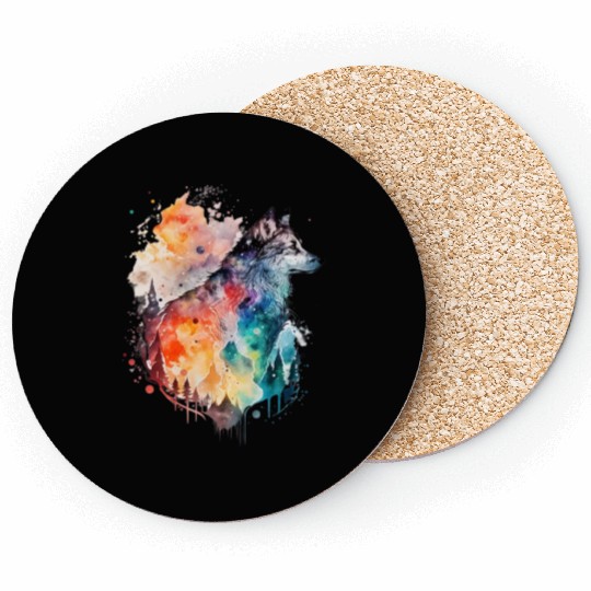 Wolf Print, Cosmic Wolves, Animal Print, Cosmos Coasters