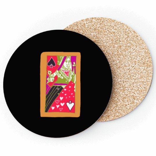 Orange Queen Of Spades Playing Card Coasters