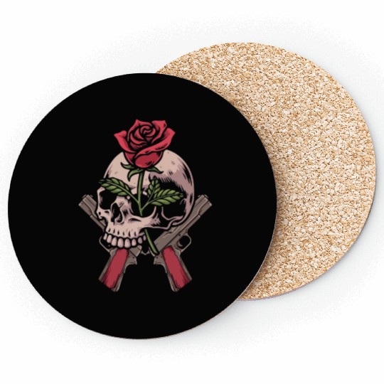 Skeleton Roses Guitar Skull Roses Guns Coasters