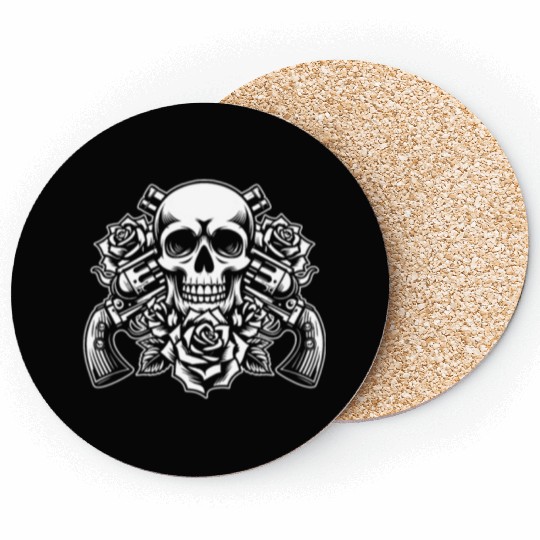 Skeleton Roses Guitar Guns Skull Roses Coasters