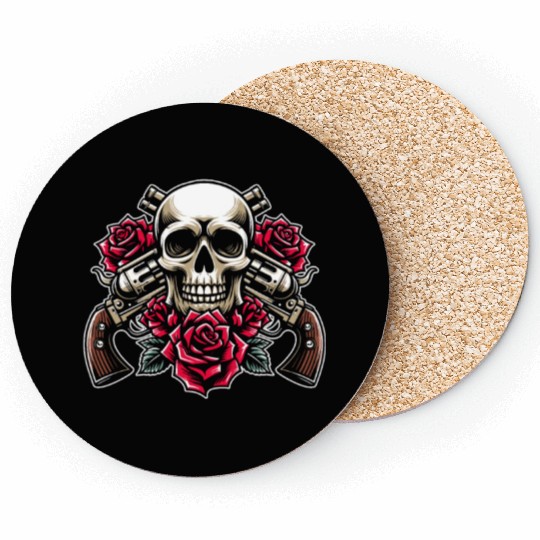 Skeleton Roses Guitar Guns Skull Roses Coasters