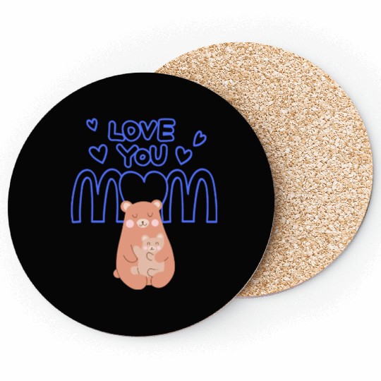 Peach Cute Mom And Baby Bear Mother s Day Card 3 Coasters
