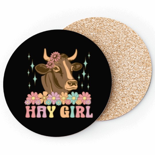 Hay Girl Groovy Cow Cattle Heifer Cowgirl Coasters