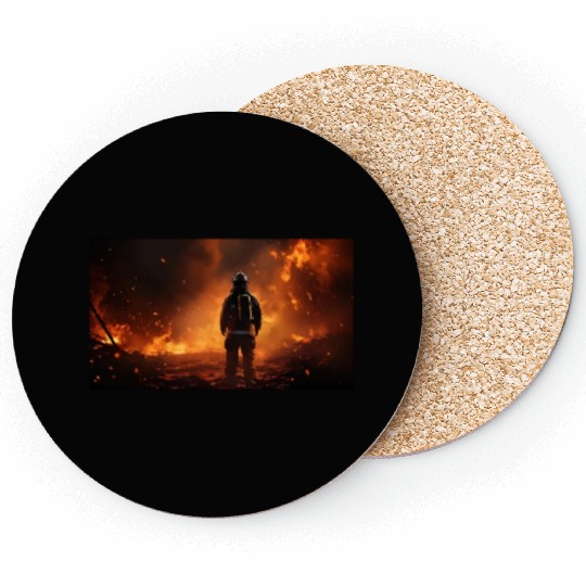 Firefighter in burning fire - Fire fighter head Coasters