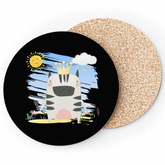 Kawaii King Zebra Horse Using Crown Adorable Coasters