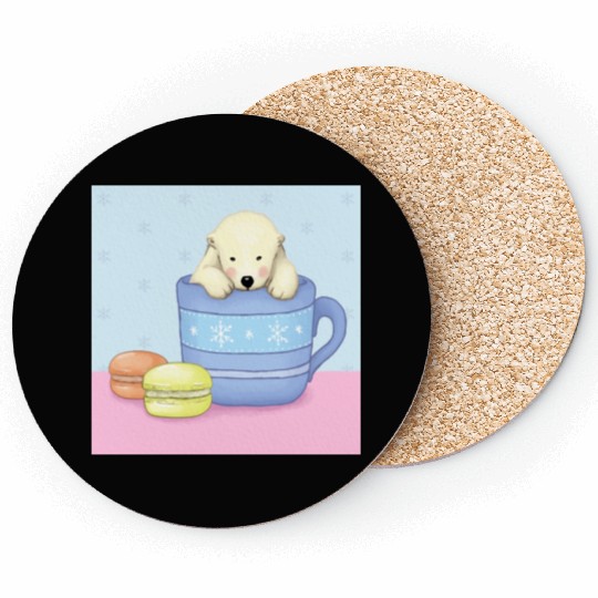 Cute Polar Bear Illustration (Color) Coasters