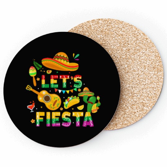 Funny Cinco De Mayo Mexican Guitar Cactus Let's Fi Coasters