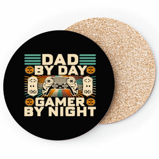 funny Dad by day gamer by night, father's day Coasters