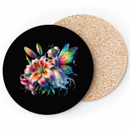 Tiger Lily Fairy Floral Fantasy Watercolor Coasters