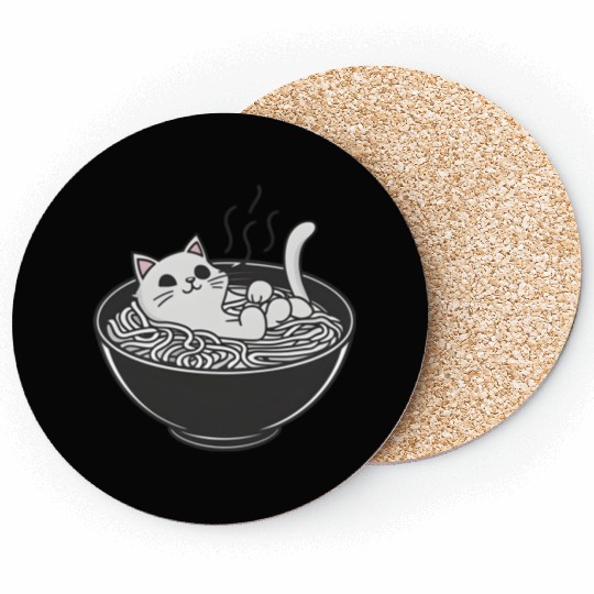 Ramen Cat Kawaii Anime Otaku Bowl Japanese Noodles Coasters