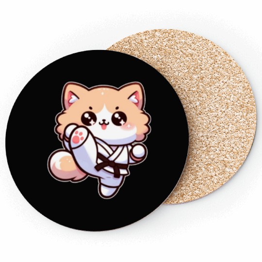 Karate Taekwondo Funny Cat Jiu Jitsu Women Girls Coasters
