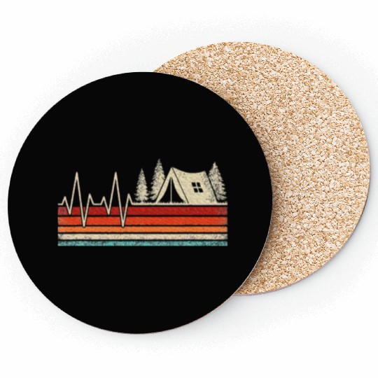 Camping Heartbeat Outdoor Nature Camper Hiking Coasters