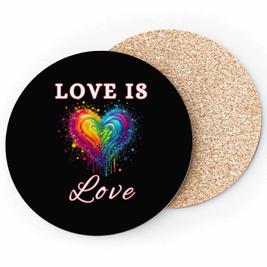 Love Is Love LGBTQ Pride, Gay Pride Rainbow Heart Coasters