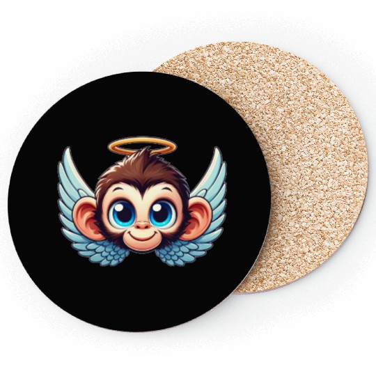 Monkey chimpanzee cartoon angel wings Coasters