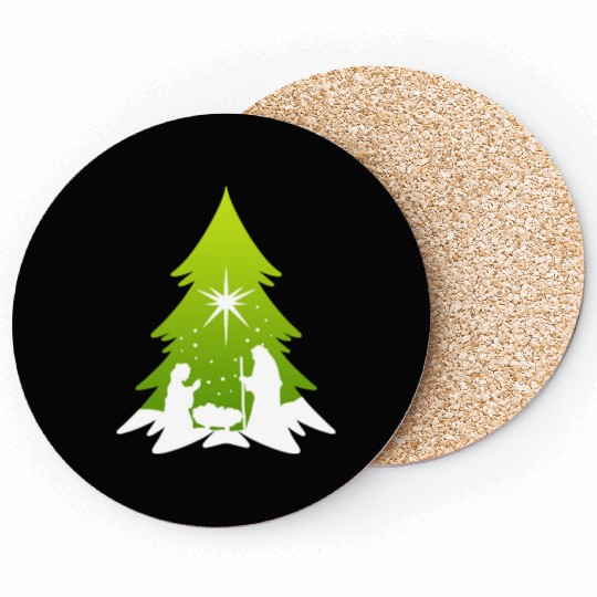 Christmas Tree Nativity Scene Artist Coasters
