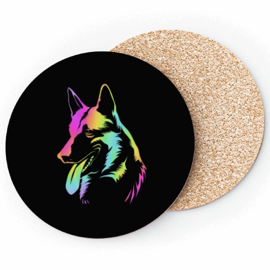 Colorful Pop Art Belgian Malinois Dog Face Coasters