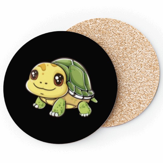 Adorable Smiling Turtle Character Coasters