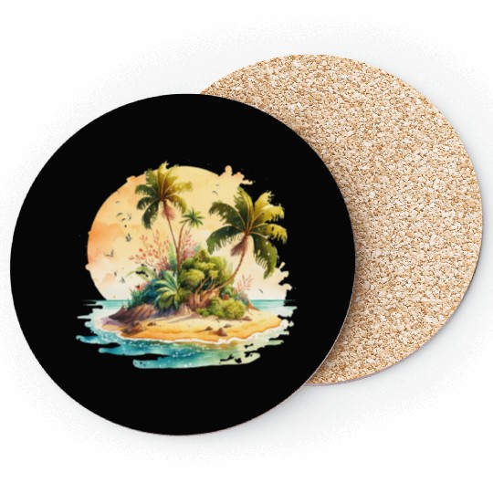 Tropical Watercolor Paradise, Summer Clipart Coasters