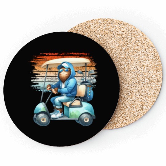 Bigfoot Golf Adventure Watercolor Golfer Cart Coasters