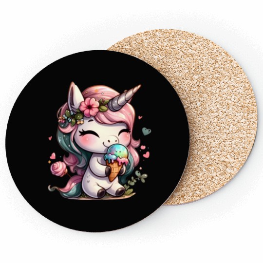 Chibi Unicorn Eating Ice Cream Coasters