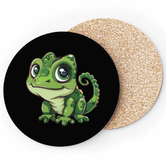 Adorable Wide-Eyed Green Chameleon Coasters