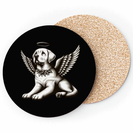 Labrador angel wings black white halo Coasters