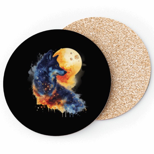 Watercolor style Cosmic Wolves clipart bundle , Coasters