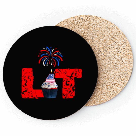 LIT 4th July Independence Day cupcake & firework Coasters