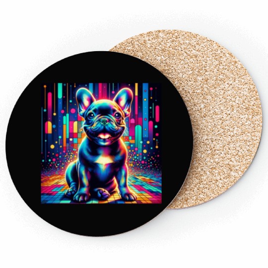 French Bulldog Neon Art Coasters