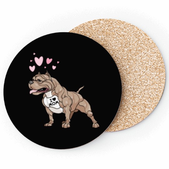 Gifts Dog Pitbull I Love Mom Tattoo Gift Coasters