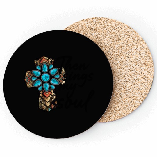 Turquoise Cross Western Aztec Art Coasters