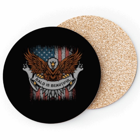 Bald Is Beautiful US Flag 4th Of July Funny Eagle Coasters