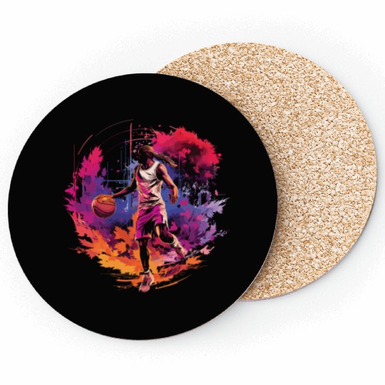 Basketball Player Surrounded by Sunset, Artwork Coasters