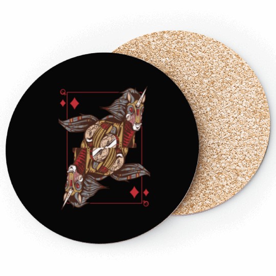 Unicorn steampunk card game Queen of Diamonds Poke Coasters