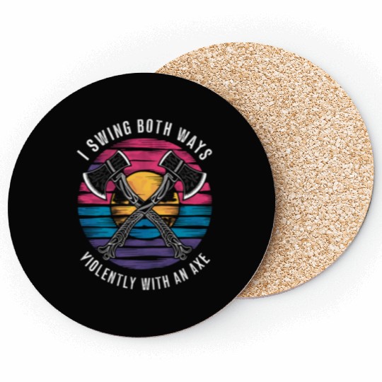 Bisexual I Swing Both Ways Axe Funny Bi Pride Flag Coasters