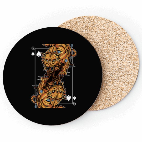 Tiger Steampunk Card Game Queen of Spades Poker Coasters
